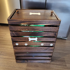 Dog Food Storage Bin - Wooden Pet Food Container - Walnut Pet Furniture