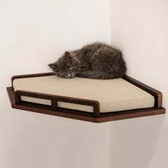Corner Cat Shelf with Pillow, Wall-Mounted Cat Bed, Large Cat Perch