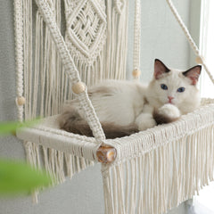Macrame Cat Wall Bed, Solid Wood Cat Wall Furniture, Wall Hammock, Wall Step, Wall Shelf, Hanging Cat House, Cat Tree, Pet Furniture