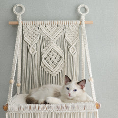 Macrame Cat Wall Bed, Solid Wood Cat Wall Furniture, Wall Hammock, Wall Step, Wall Shelf, Hanging Cat House, Cat Tree, Pet Furniture