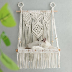 Macrame Cat Wall Bed, Solid Wood Cat Wall Furniture, Wall Hammock, Wall Step, Wall Shelf, Hanging Cat House, Cat Tree, Pet Furniture