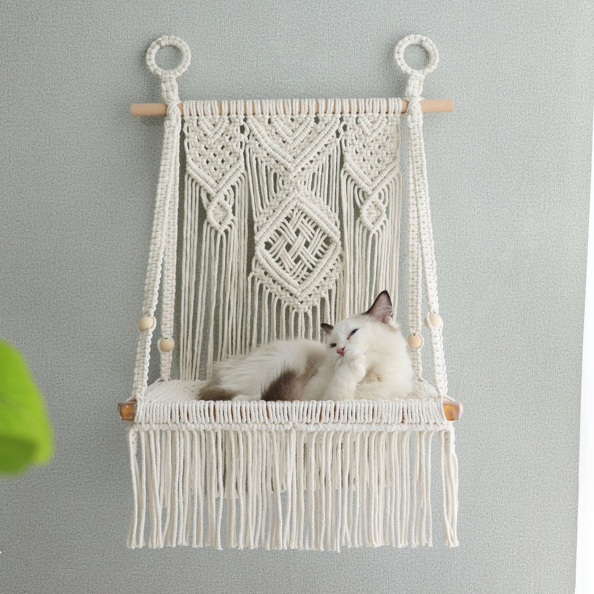 Macrame Cat Wall Bed, Solid Wood Cat Wall Furniture, Wall Hammock, Wall Step, Wall Shelf, Hanging Cat House, Cat Tree, Pet Furniture