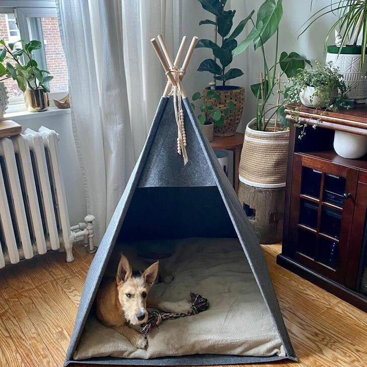 Pet Teepee Bed, Felt Dog Tent, Indoor Kennel House