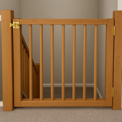 Wooden Safety Gate, Adjustable Stair Barrier for Pets Babies