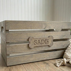 Personalized Dog Toy Box, Wooden Dog Toy Storage Crate, Custom Pet Toy Bin with Name, New Puppy Gift, Rustic Dog Basket, Farmhouse Pet Decor