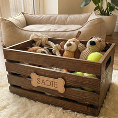 Personalized Dog Toy Box, Wooden Dog Toy Storage Crate, Custom Pet Toy Bin with Name, New Puppy Gift, Rustic Dog Basket, Farmhouse Pet Decor