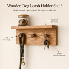 Wooden Dog Leash Holder Shelf, Entryway Pet Organizer, Dog Leash and Key Holder