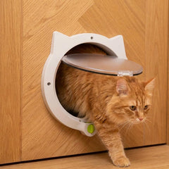 4-Way Locking Cat Door, Cat-Shaped Pet Flap for Interior Exterior Doors, Durable ABS PC Material, Large 21cm Opening, Secure Pet Entry&Exit