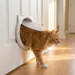 4-Way Locking Cat Door, Cat-Shaped Pet Flap for Interior Exterior Doors, Durable ABS PC Material, Large 21cm Opening, Secure Pet Entry&Exit