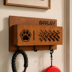 Dog Leash Holder and Organizer with 3 Wall Hooks and Storage