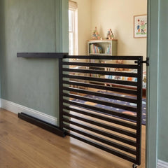 Sliding Baby Gate and Wooden Geometric Dog Barrier for Doorways & Stairs