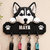 Personalized Husky Leash Holder | Custom Dog Leash Rack | Siberian Husky Wall Organizer | Pet Leash & Key Holder
