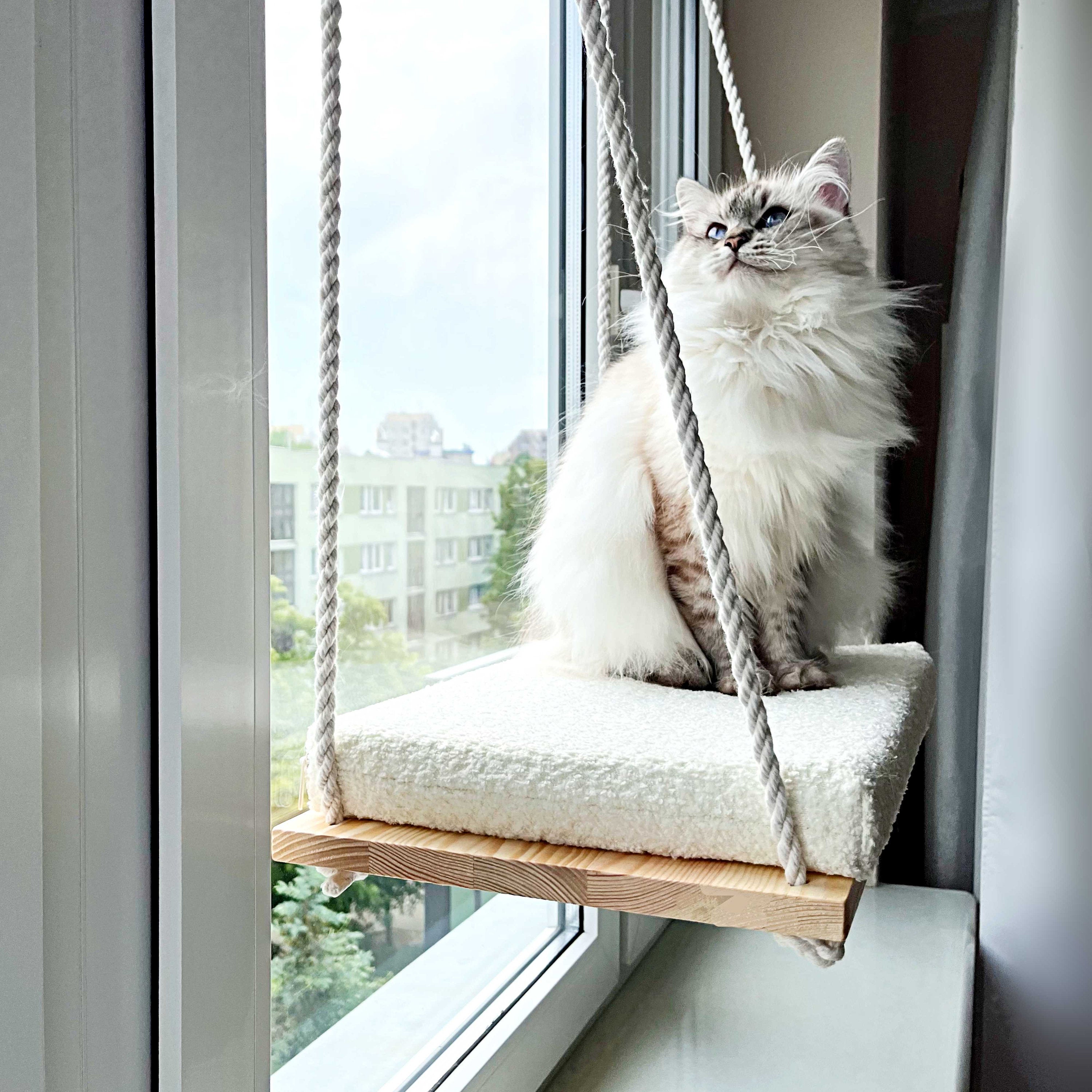 Cat Window Perch, Cat Hammock, Cat Window Bed, Wood Cat Shelves, Minimalistic Pet Furniture