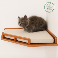 Corner Cat Shelf with Pillow, Wall-Mounted Cat Bed, Large Cat Perch