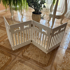 Portable Wooden Pet Gate, No Drill Dog Barrier, Freestanding Puppy Playpen Fence