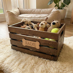 Personalized Dog Toy Box, Wooden Dog Toy Storage Crate, Custom Pet Toy Bin with Name, New Puppy Gift, Rustic Dog Basket, Farmhouse Pet Decor