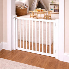 Wooden Safety Gate, Adjustable Stair Barrier for Pets Babies