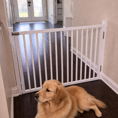 Wooden Safety Gate, Adjustable Stair Barrier for Pets Babies