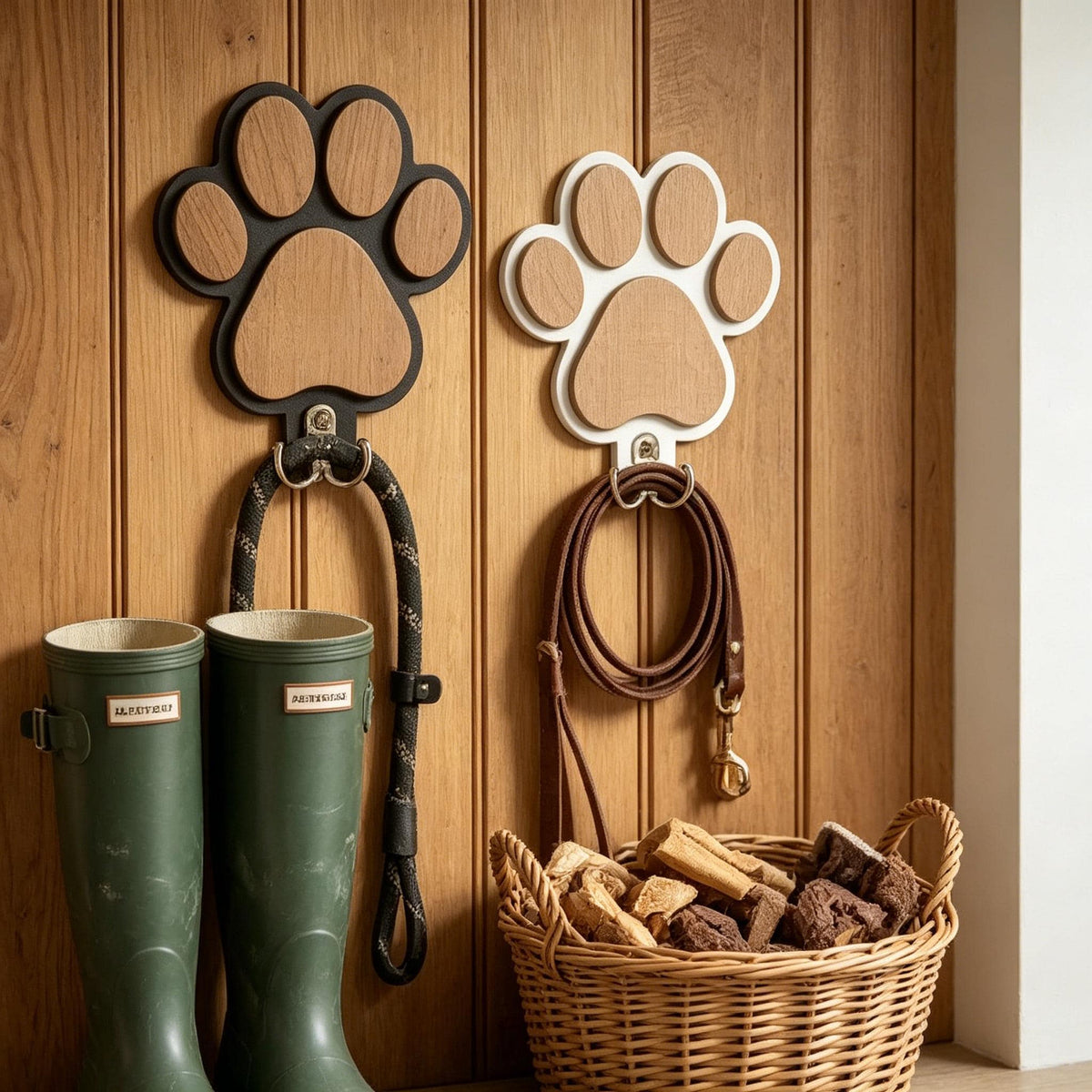 Wooden Dog Paw Leash Holder, Pet Wall Hook, Entryway Organizer