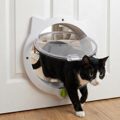 4-Way Locking Cat Door, Cat-Shaped Pet Flap for Interior Exterior Doors, Durable ABS PC Material, Large 21cm Opening, Secure Pet Entry&Exit